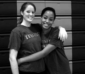 BUMP, SET, SPIKE: Lizze Hale and Taylor Hollins both play for the UM volleyball team. Hale was used primarily as a server her freshman year but is now a defensive specialist and outside hitter for the team. Hollins is also an outside hitter.